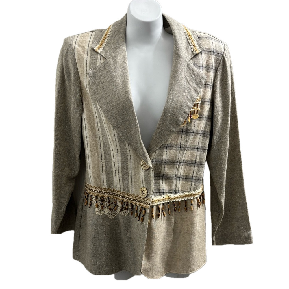 Monkey Wear Rare Vintage 80’s  Rare Striped & Plaid Women's Jacket Linen blend
